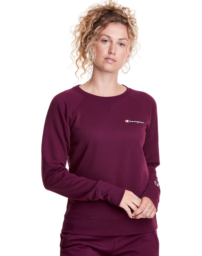 Champion Womens Sweatshirt NZ - Powerblend Fleece Classic Crew Script Logo Dark Purple ( 5196-ZBIEN